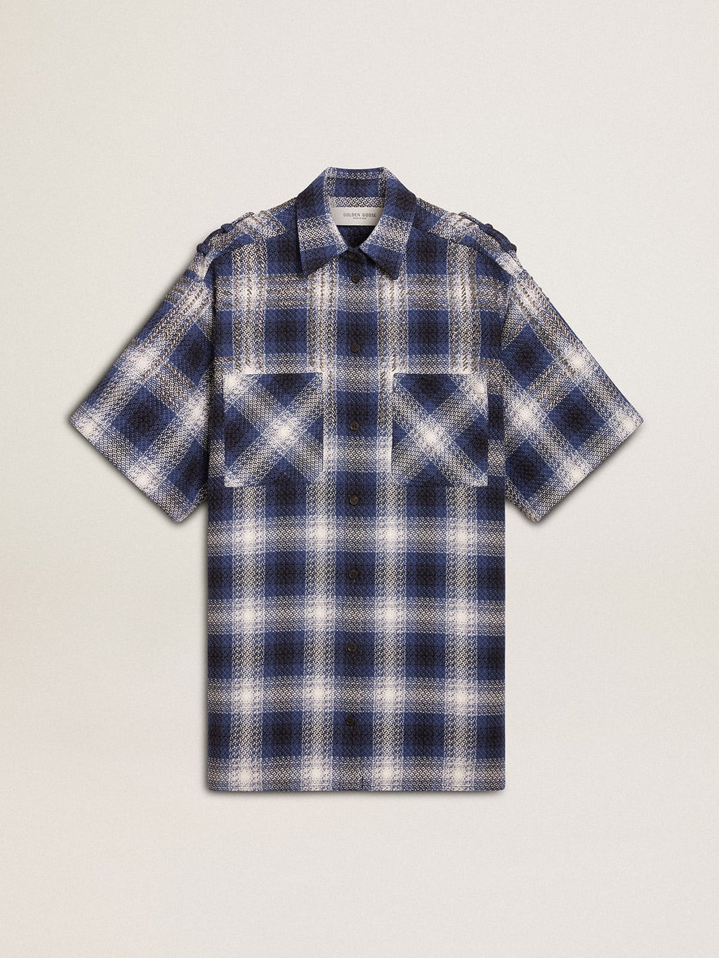 Women's short shirt dress with 3D checkerboard pattern and embroidery