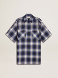 Women's short shirt dress with 3D checkerboard pattern and embroidery