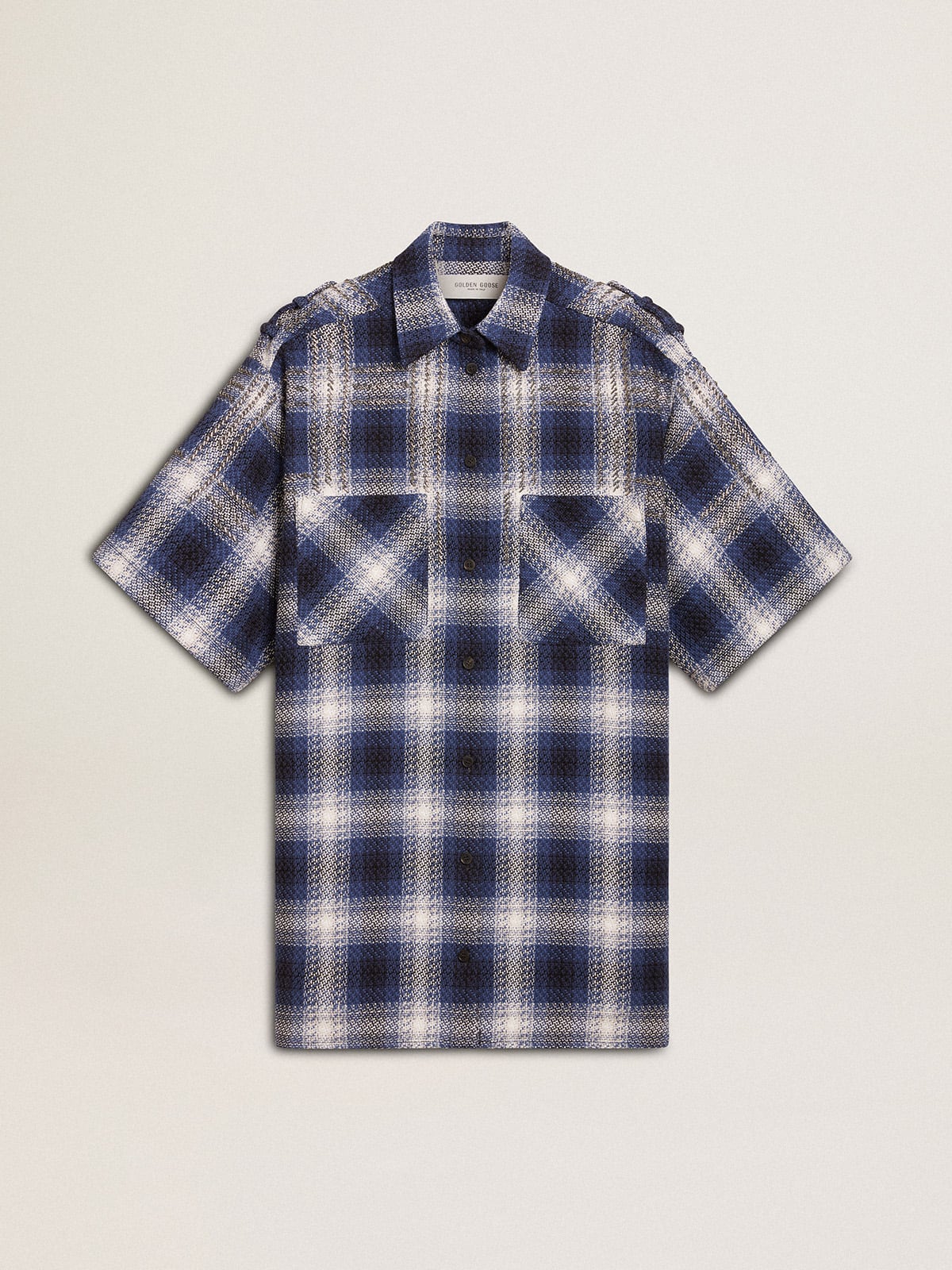 Women's short shirt dress with 3D checkerboard pattern and embroidery