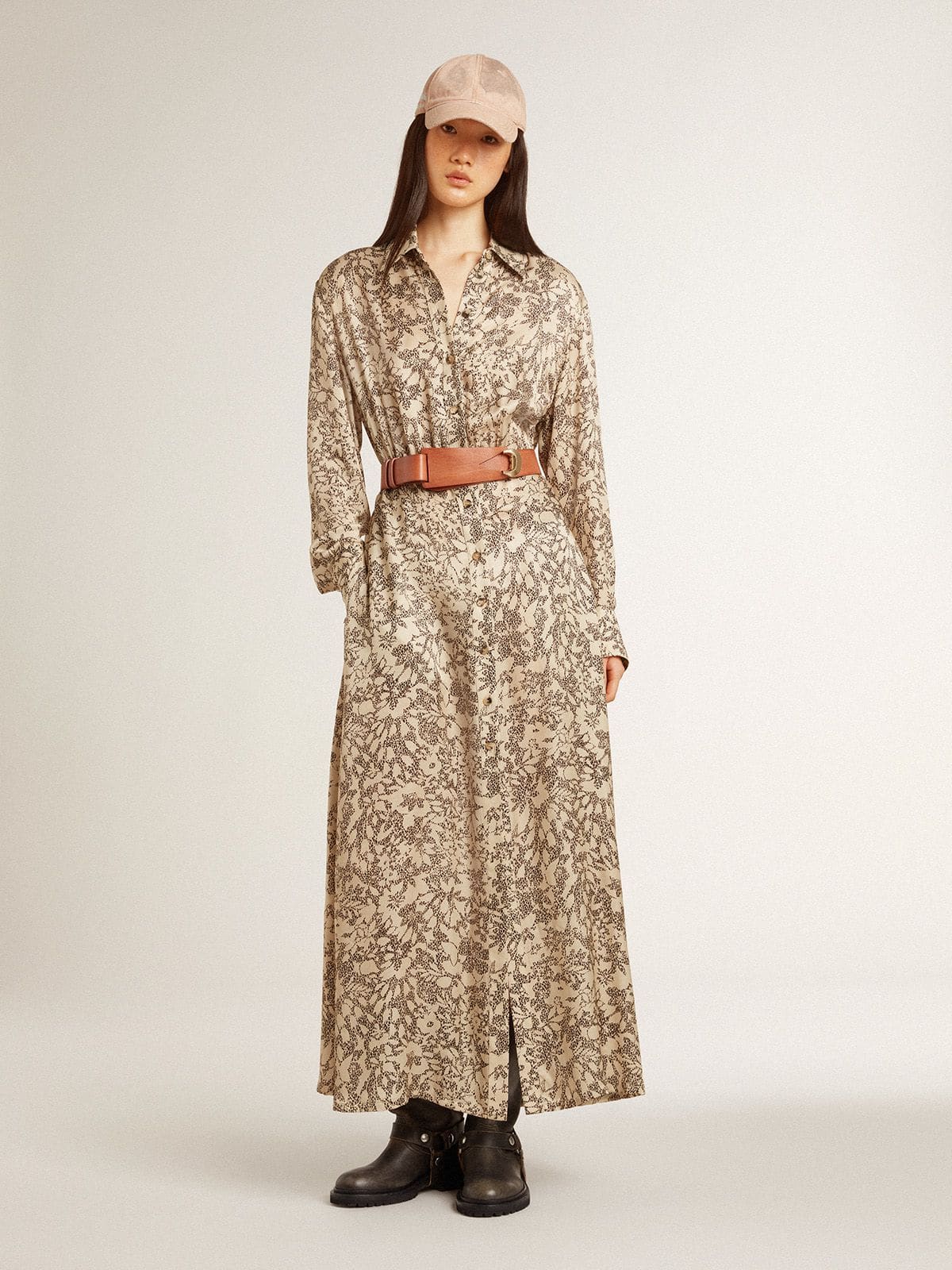 Women's silk-blend midi dress with a floral print