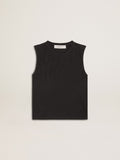 Sleeveless T-shirt in worn-black with tone-on-tone gradient embroidery
