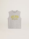 Women's gray sleeveless T-shirt with yellow print