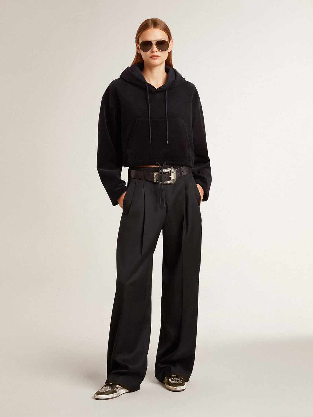 Women’s black chenille sweatshirt with embroidery on the back