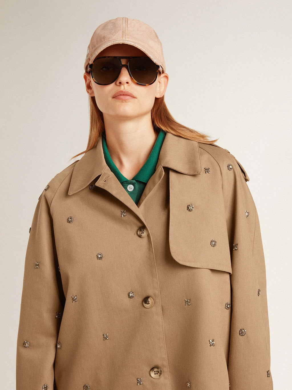 Women's oversized trench coat with crystals