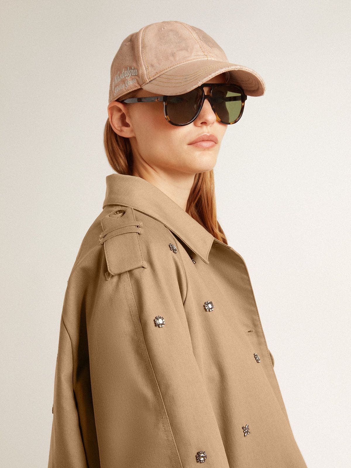 Women's oversized trench coat with crystals