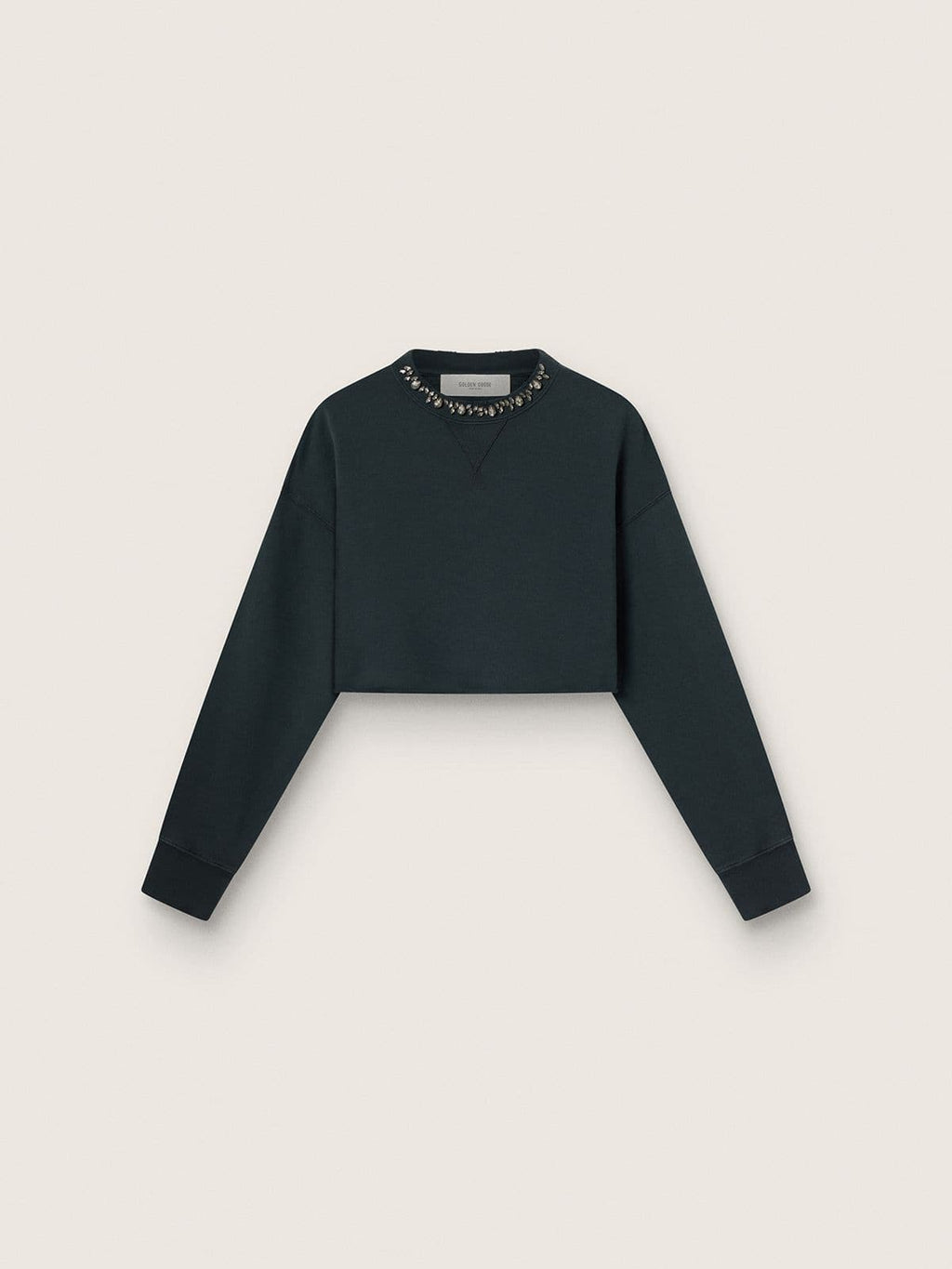 Women's cropped cotton sweatshirt with crystals on the front