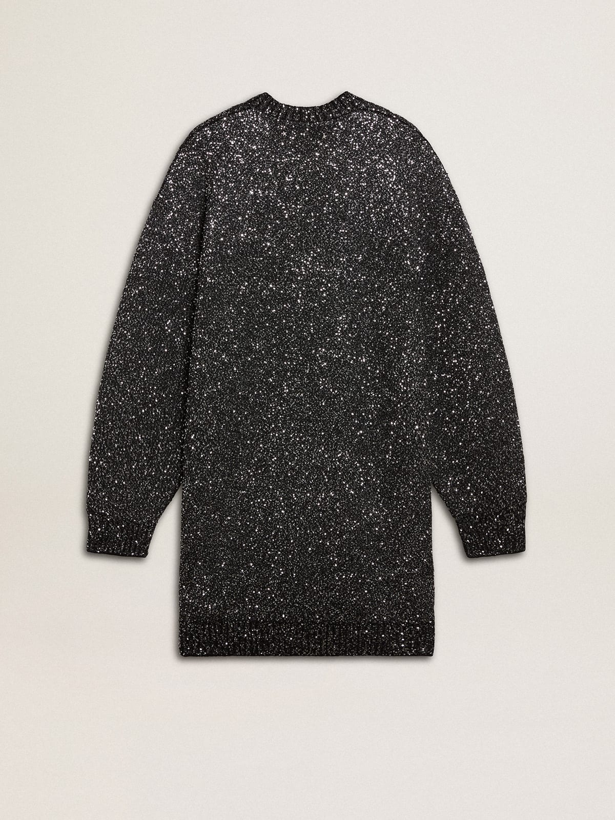 Women's black crew neck dress with all-over silver sequins