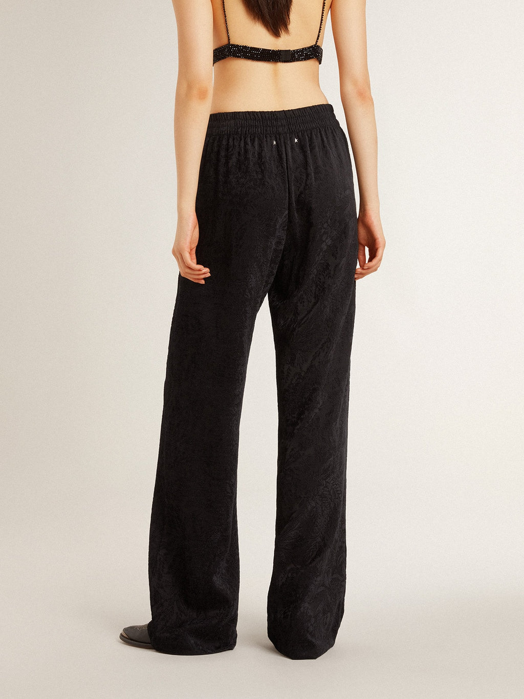 Women's black joggers with a tone-on-tone toile de jouy print