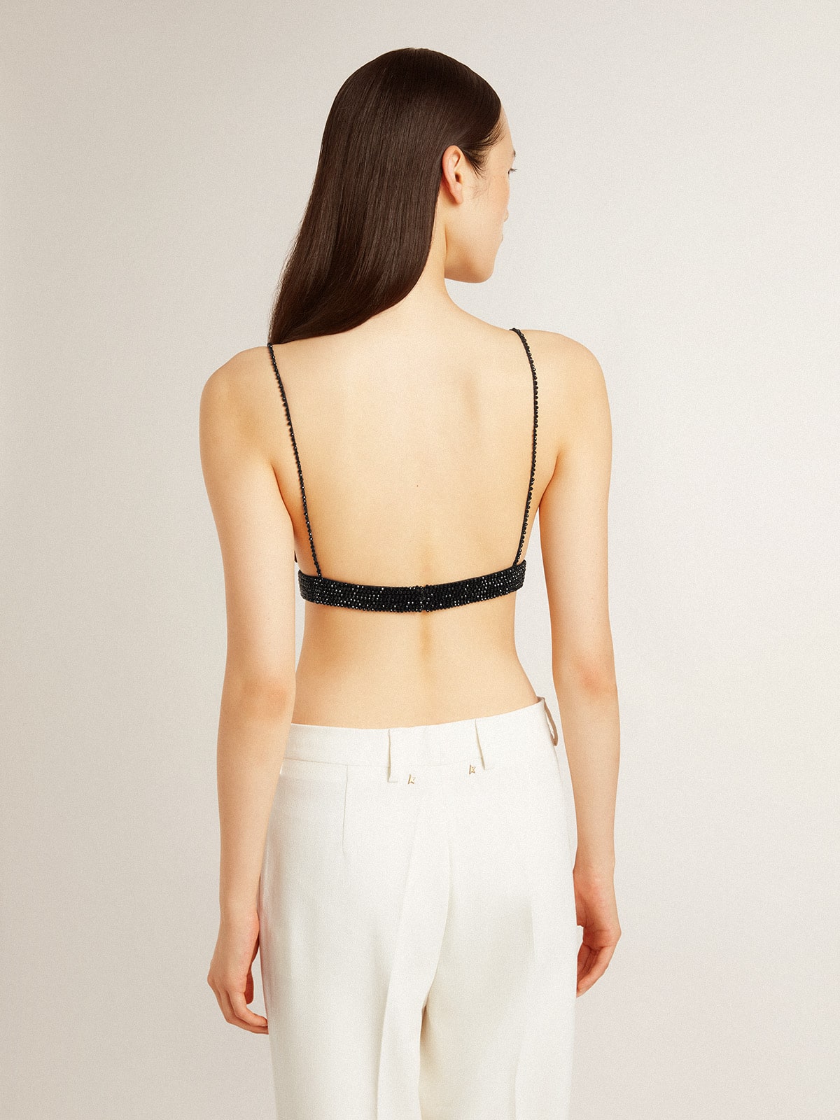 Women's black crochet top with crystals