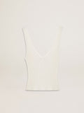 Sleeveless top embroidered with worn-white ribbing
