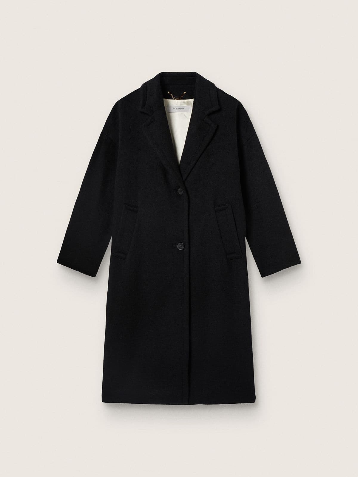 Women's single-breasted black cocoon coat