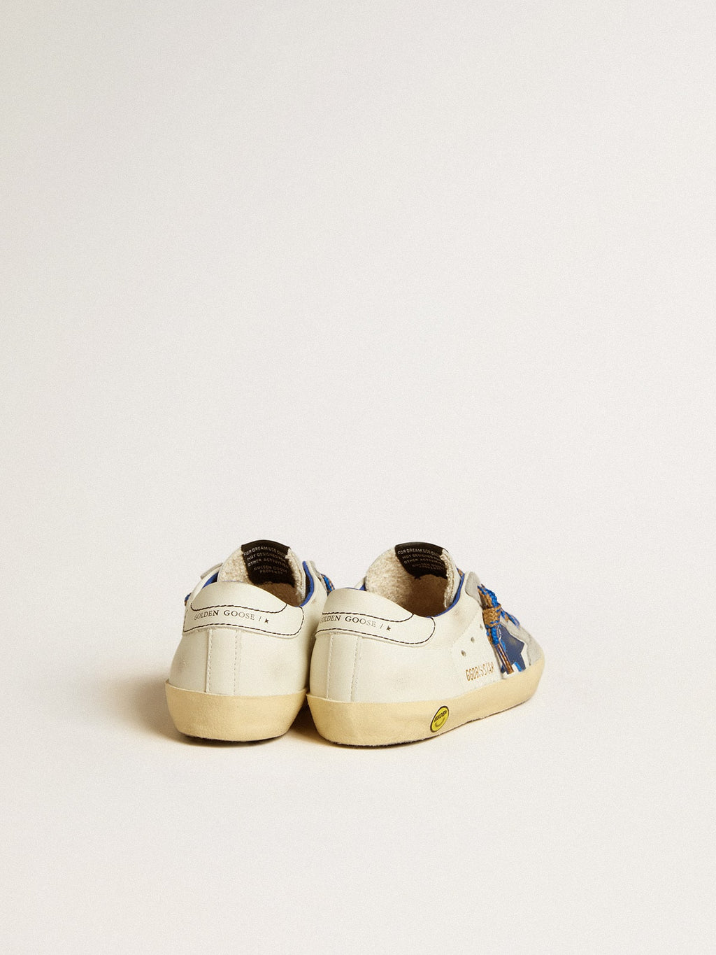 Super-Star Young with blue leather star and ice-gray suede inserts
