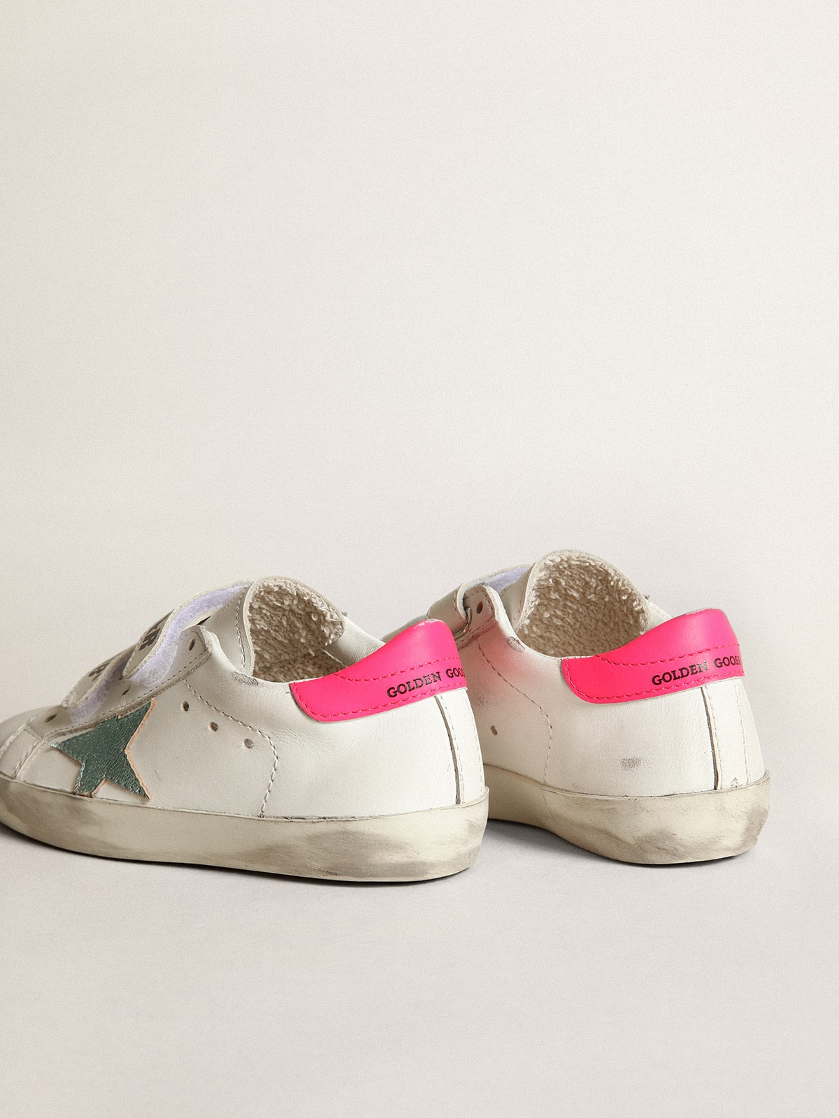 Young Old School with star in aquamarine laminated leather