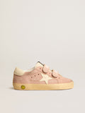 Old School Young in pink suede with cream leather star and heel tab