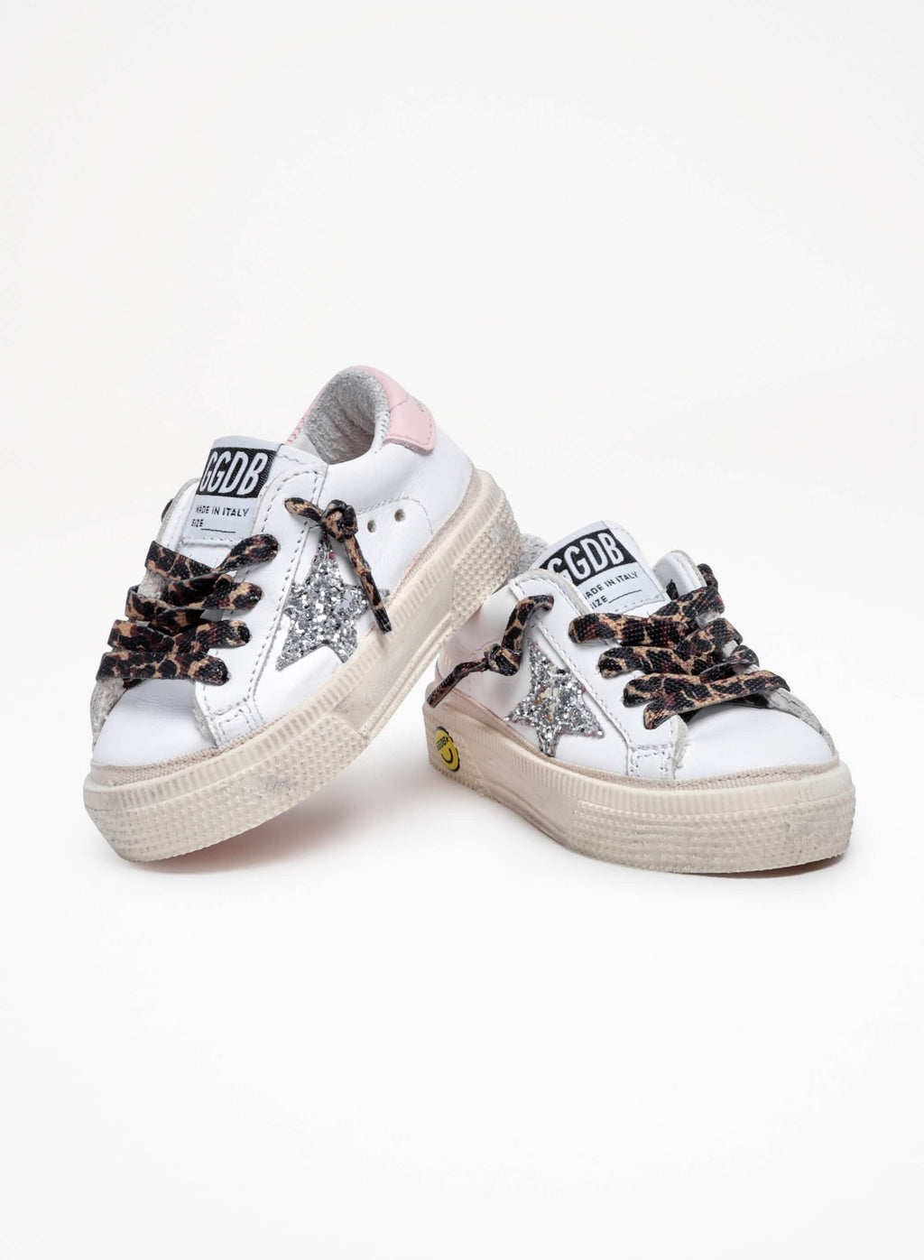 May sneakers with silver glitter star and pink leather heel tab