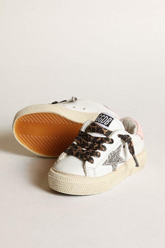 May sneakers with silver glitter star and pink leather heel tab