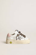 May sneakers with silver glitter star and pink leather heel tab