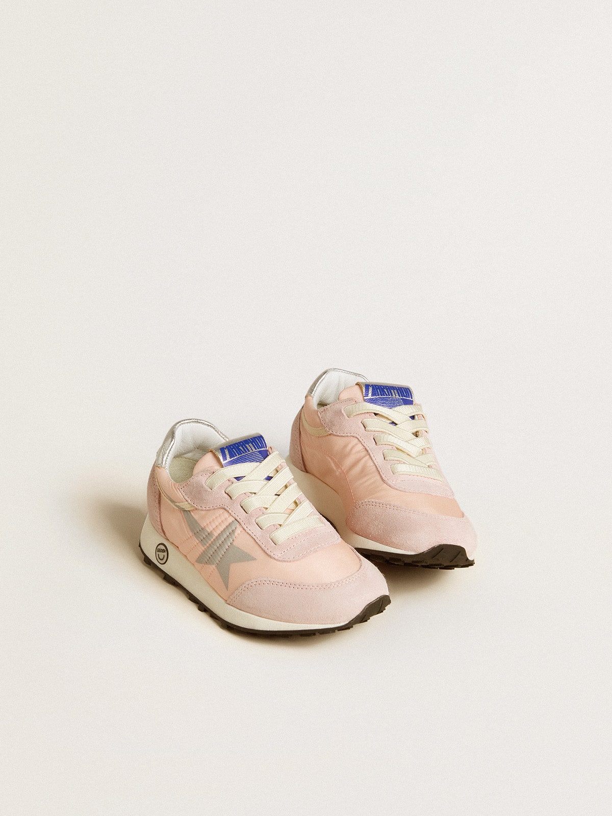 Marathon Young in pink nylon with printed star and leather heel tab