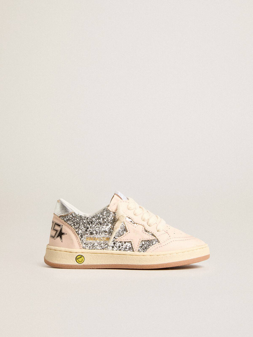 Young Ball Star in glitter with silver metallic leather heel tab