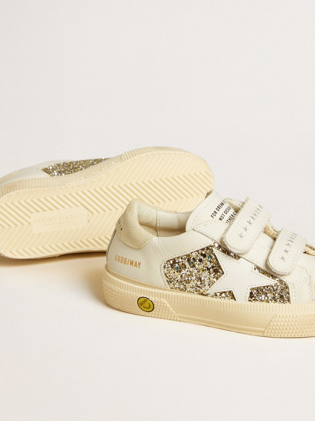 May School Young in glitter with leather star and suede heel tab